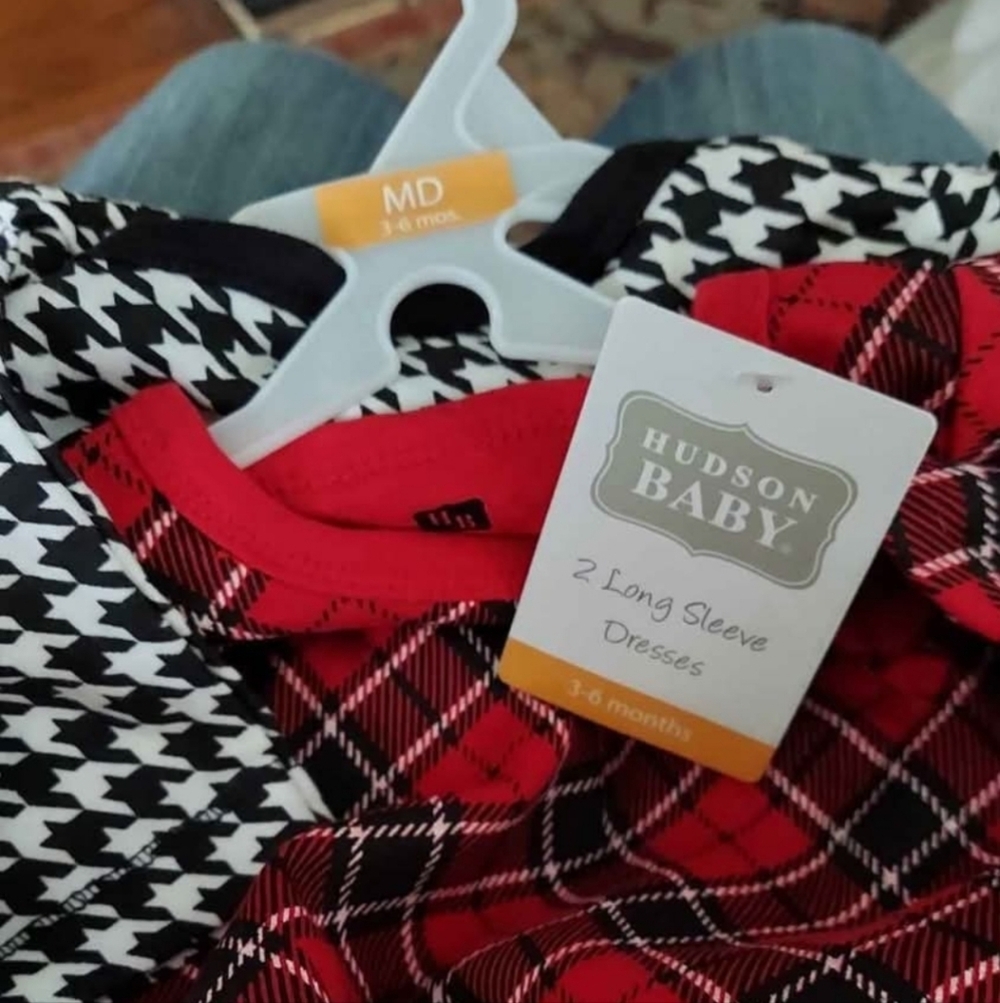 NWT Hudson Baby 2 Pc Red Plaid and Black Houndstooth Dress Set ~3-6 Mos - Picture 5 of 5